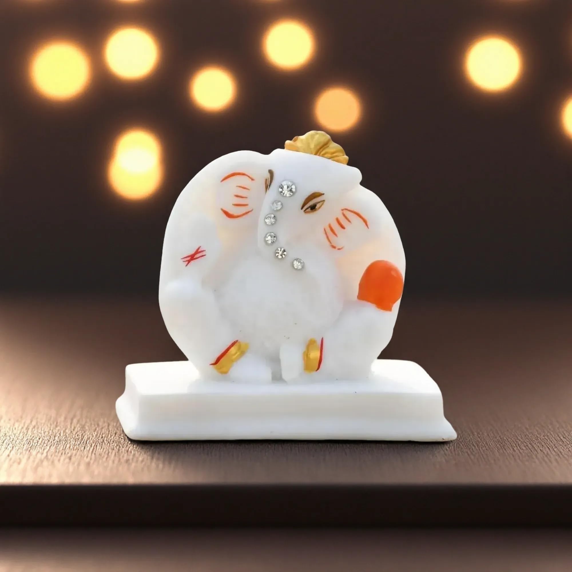 Saugat Traders Ganesh Idol For Card Dashboard - White Ganesha Statue - Small Ganesh Idol Murti Ganesh Ji For Good Luck Gifts